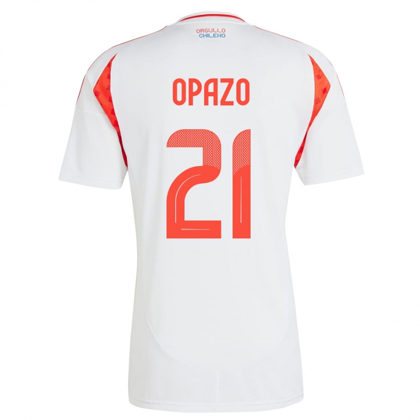 Niño Fútbol Camiseta Chile Diego Opazo #21 Blanco 2ª Equipación 24-26