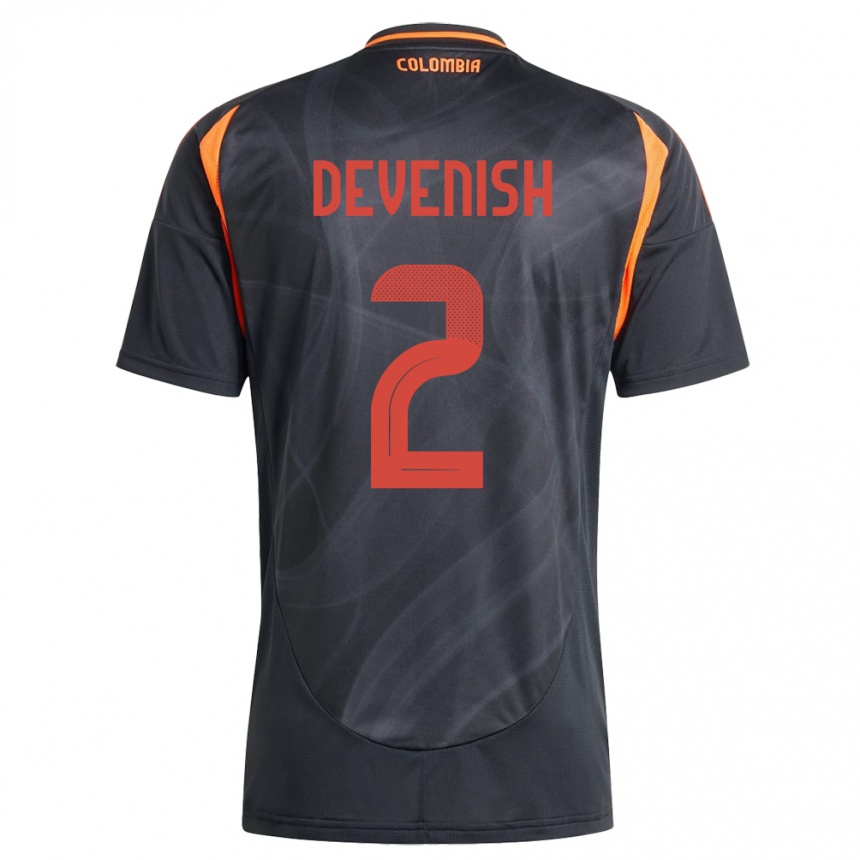 Niño Fútbol Camiseta Colombia Cristian Devenish #2 Negro 2ª Equipación 24-26