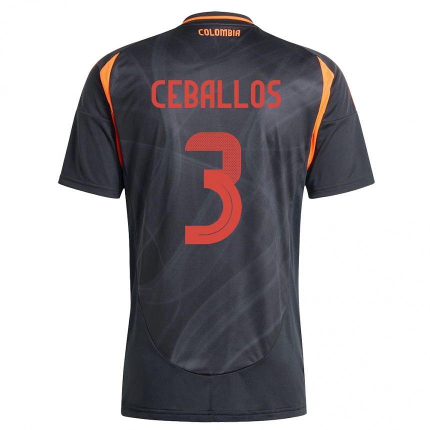 Niño Fútbol Camiseta Colombia Brayan Ceballos #3 Negro 2ª Equipación 24-26
