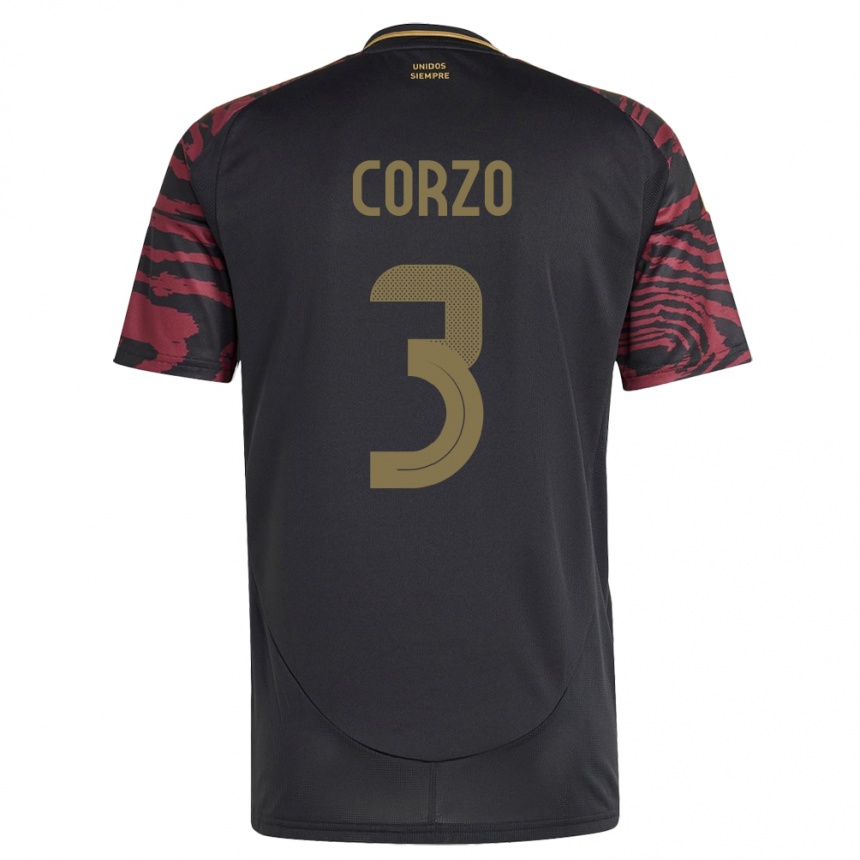 Niño Fútbol Camiseta Perú Aldo Corzo #3 Negro 2ª Equipación 24-26