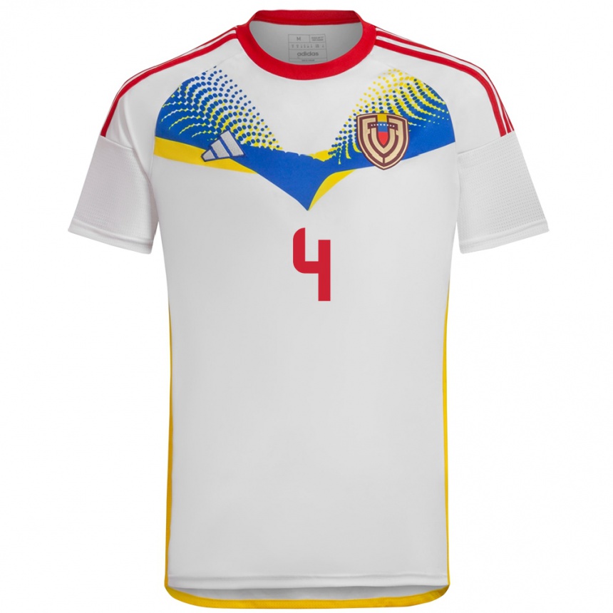 Niño Fútbol Camiseta Venezuela María Peraza #4 Blanco 2ª Equipación 24-26