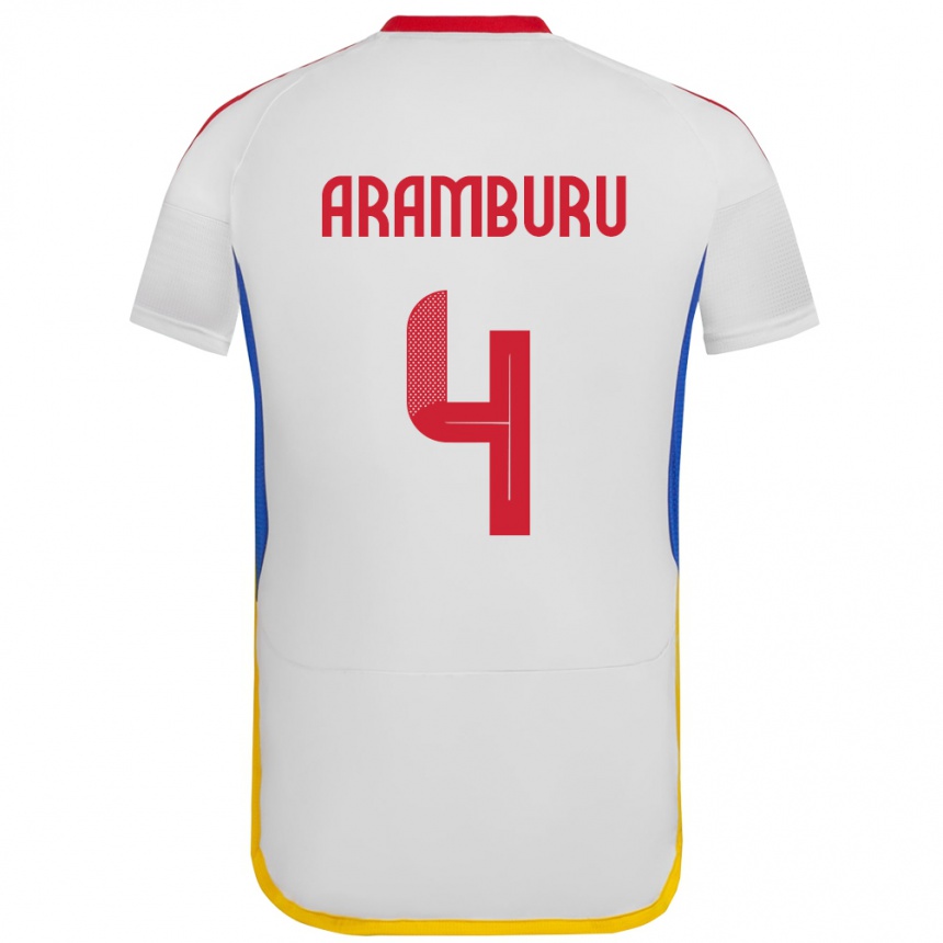 Niño Fútbol Camiseta Venezuela Jon Aramburu #4 Blanco 2ª Equipación 24-26