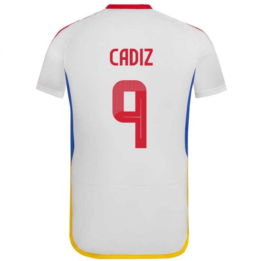 Niño Fútbol Camiseta Venezuela Jhonder Cádiz #9 Blanco 2ª Equipación 24-26