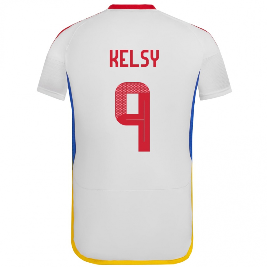 Niño Fútbol Camiseta Venezuela Kevin Kelsy #9 Blanco 2ª Equipación 24-26