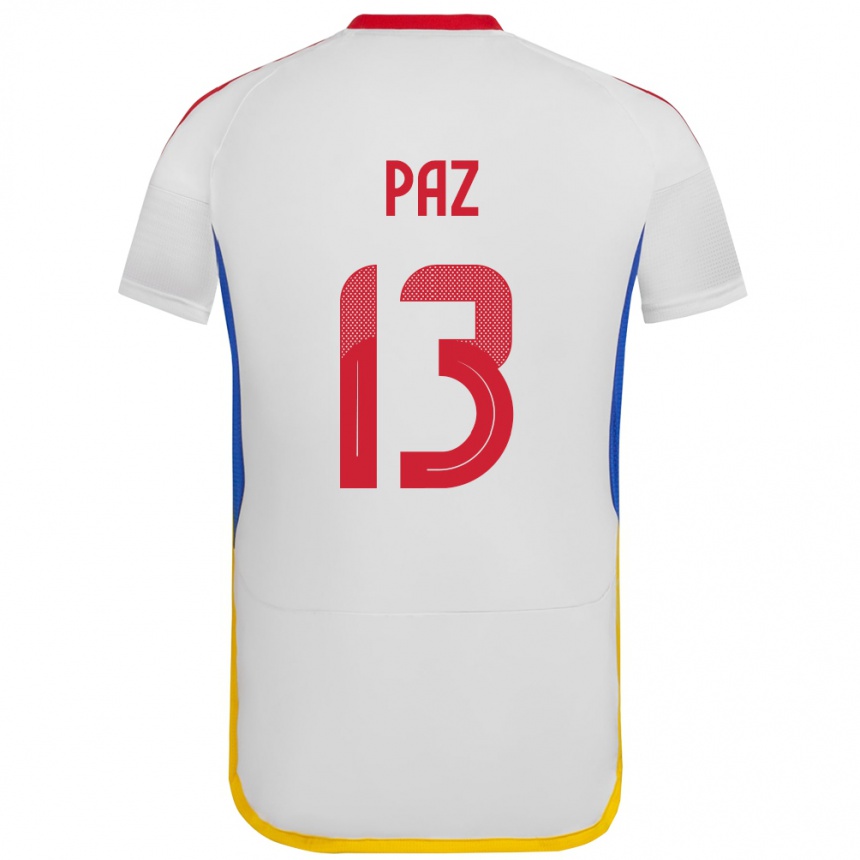 Niño Fútbol Camiseta Venezuela Jesús Paz #13 Blanco 2ª Equipación 24-26