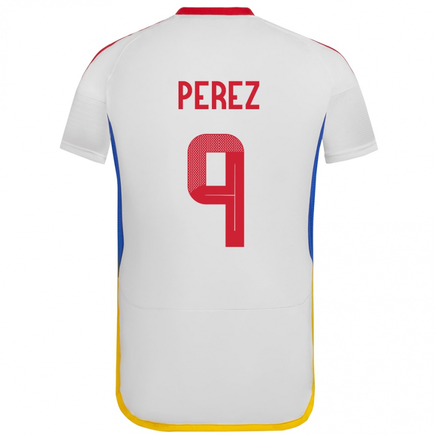 Niño Fútbol Camiseta Venezuela Daniel Pérez #9 Blanco 2ª Equipación 24-26