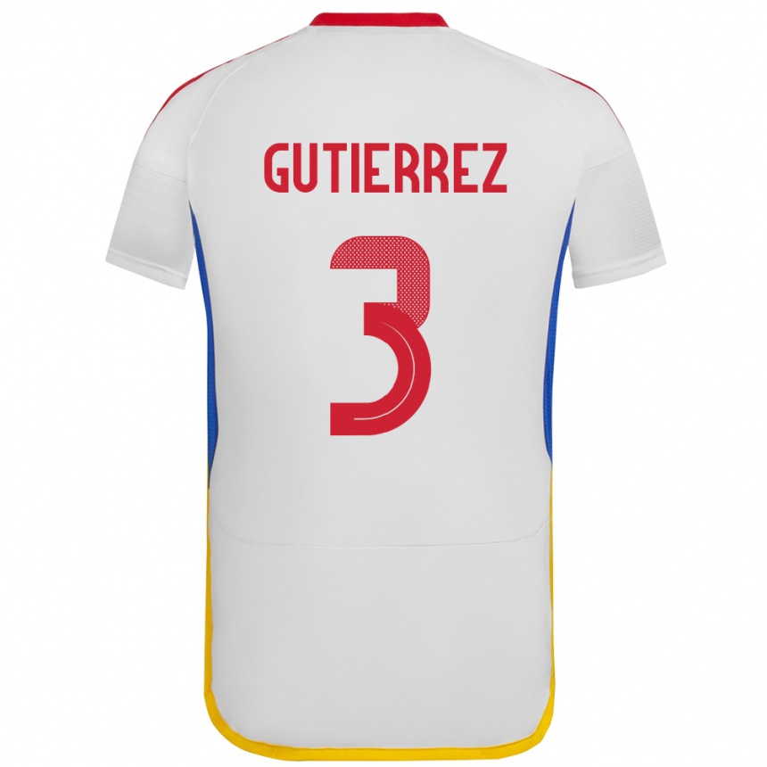 Niño Fútbol Camiseta Venezuela Nairelis Gutiérrez #3 Blanco 2ª Equipación 24-26