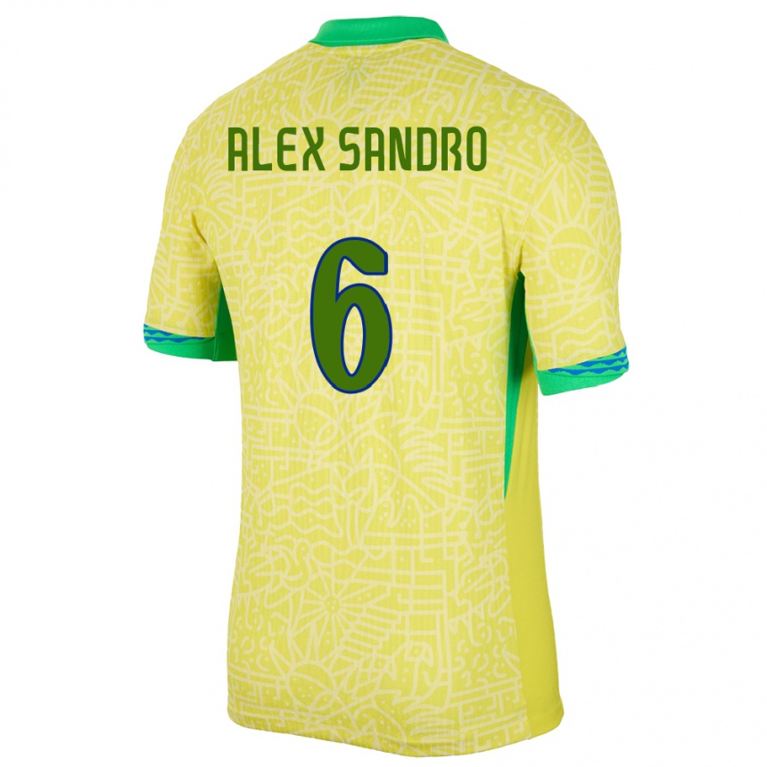 Hombre Fútbol Camiseta Brasil Alex Sandro #6 Amarillo 1ª Equipación 24-26