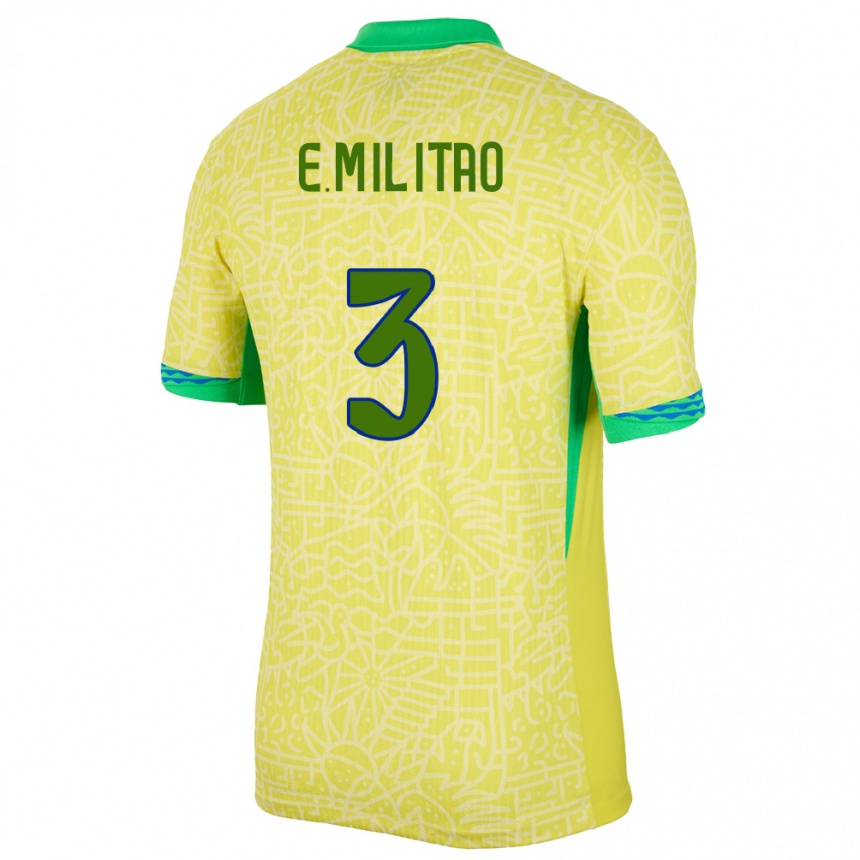 Hombre Fútbol Camiseta Brasil Eder Militao #3 Amarillo 1ª Equipación 24-26