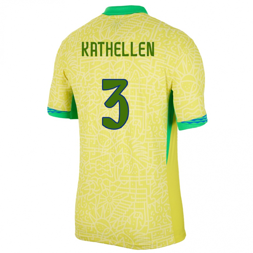 Hombre Fútbol Camiseta Brasil Kathellen #3 Amarillo 1ª Equipación 24-26