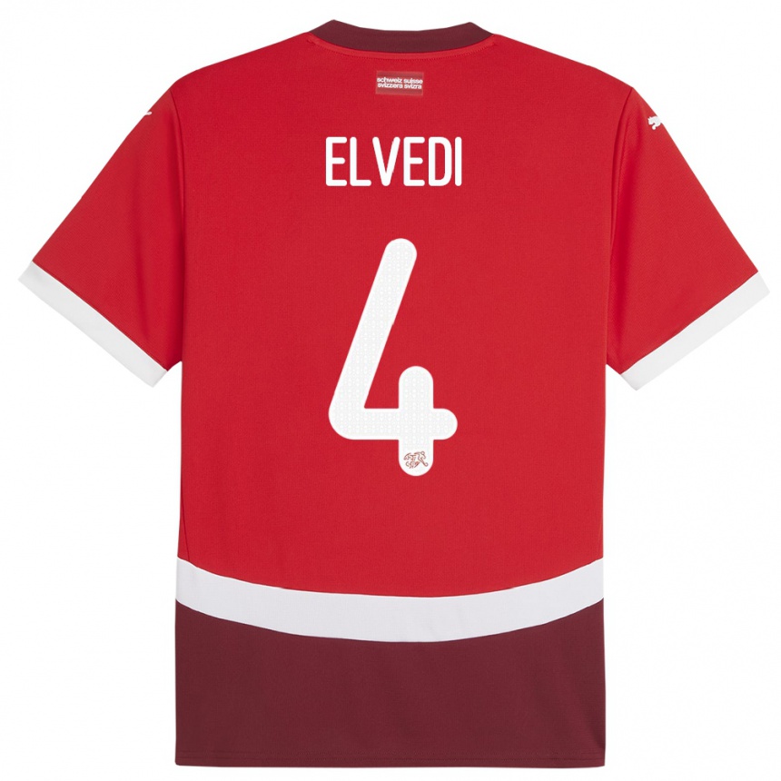 Hombre Fútbol Camiseta Suiza Nico Elvedi #4 Rojo 1ª Equipación 24-26