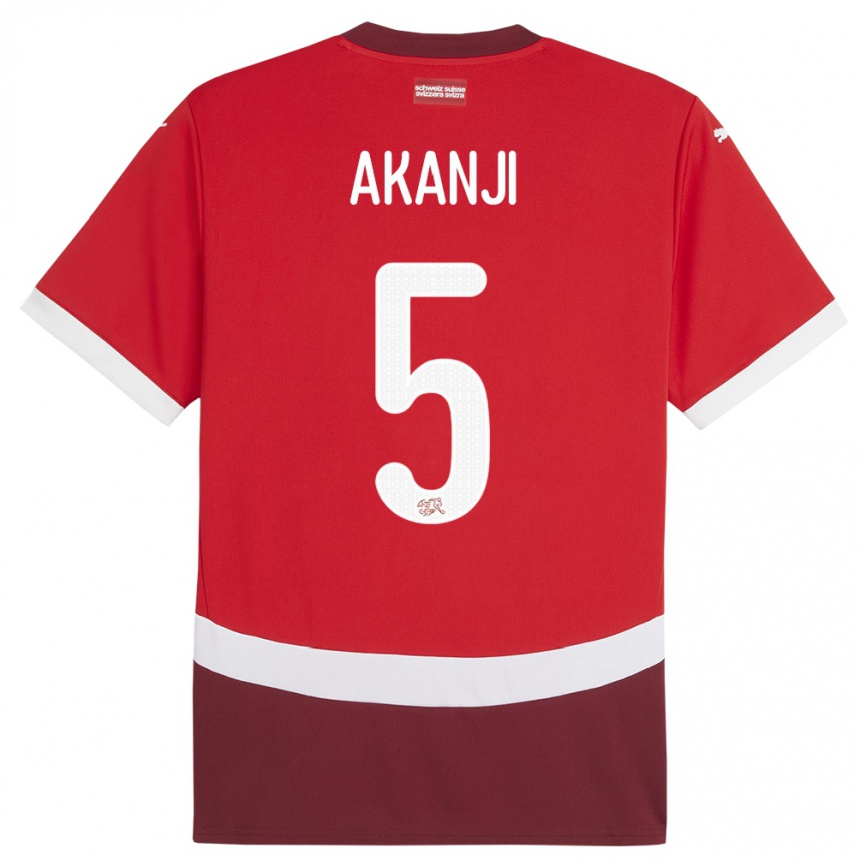 Hombre Fútbol Camiseta Suiza Manuel Akanji #5 Rojo 1ª Equipación 24-26