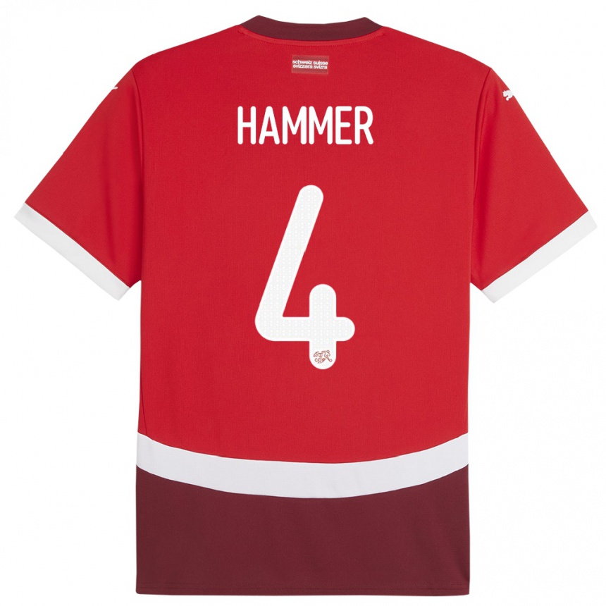 Hombre Fútbol Camiseta Suiza Pascal Hammer #4 Rojo 1ª Equipación 24-26