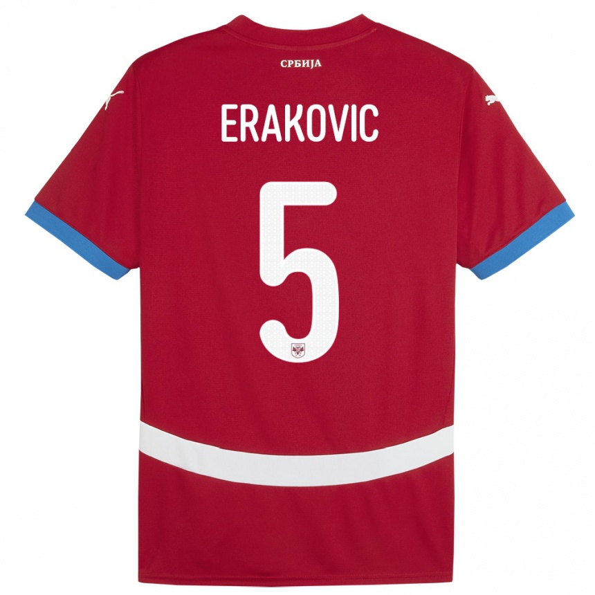 Hombre Fútbol Camiseta Serbia Strahinja Erakovic #5 Rojo 1ª Equipación 24-26