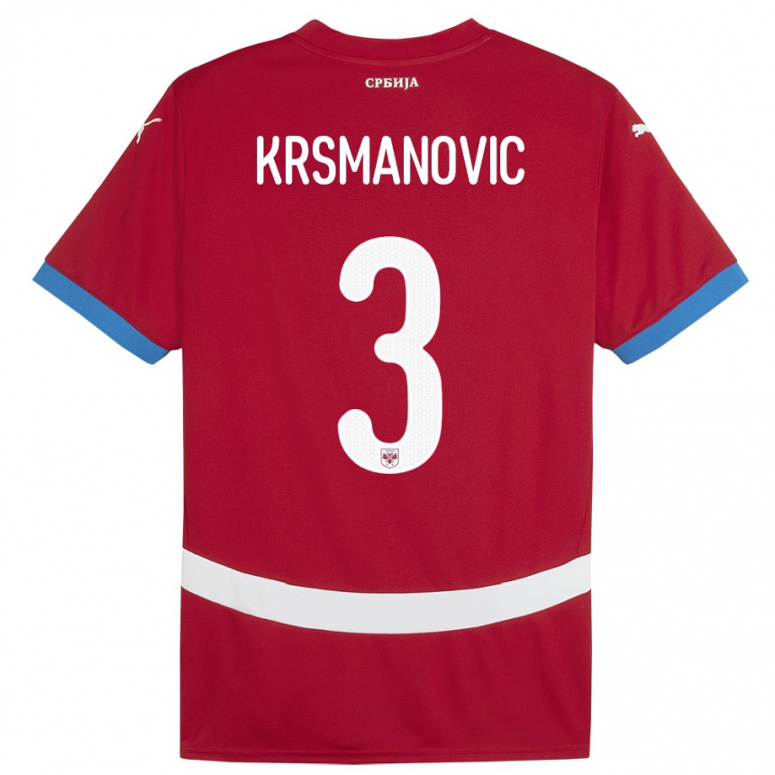 Hombre Fútbol Camiseta Serbia Nemanja Krsmanovic #3 Rojo 1ª Equipación 24-26