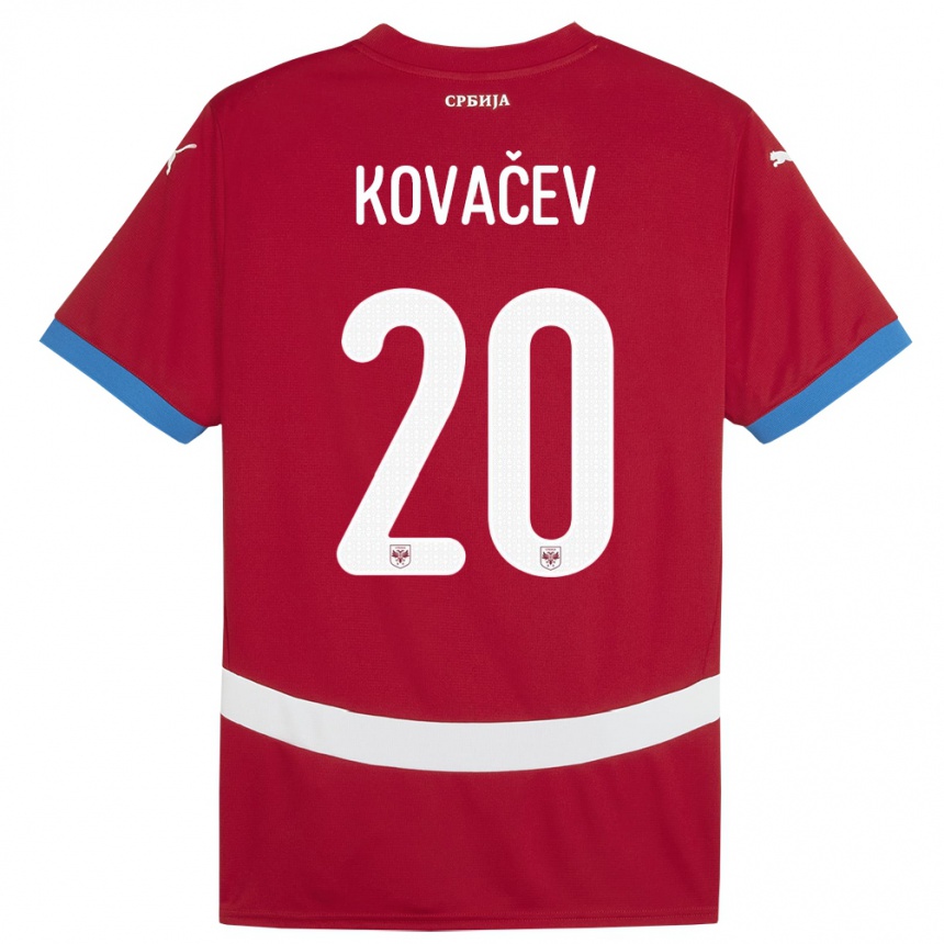 Hombre Fútbol Camiseta Serbia Milan Kovacev #20 Rojo 1ª Equipación 24-26