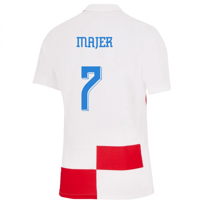 Hombre Fútbol Camiseta Croacia Lovro Majer #7 Blanco Rojo 1ª Equipación 24-26