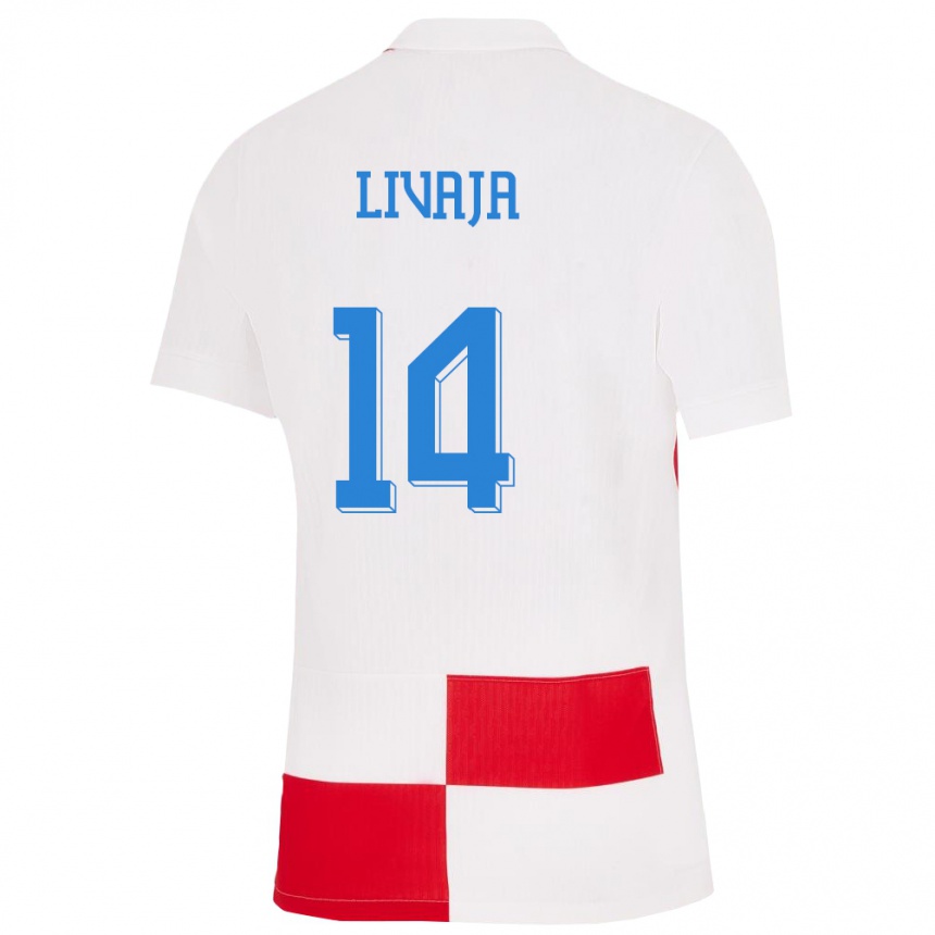 Hombre Fútbol Camiseta Croacia Marko Livaja #14 Blanco Rojo 1ª Equipación 24-26