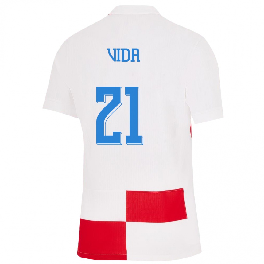 Hombre Fútbol Camiseta Croacia Domagoj Vida #21 Blanco Rojo 1ª Equipación 24-26