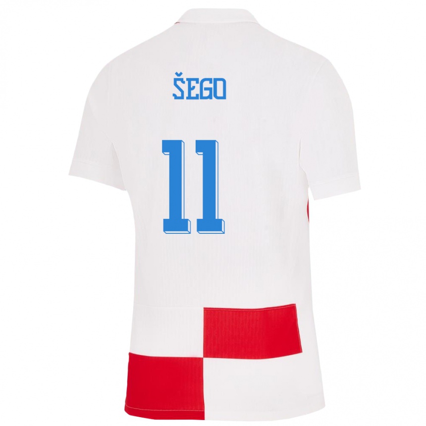 Hombre Fútbol Camiseta Croacia Michele Sego #11 Blanco Rojo 1ª Equipación 24-26