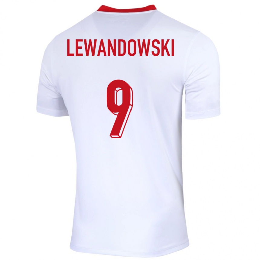 Hombre Fútbol Camiseta Polonia Robert Lewandowski #9 Blanco 1ª Equipación 24-26