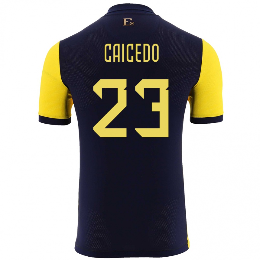 Hombre Fútbol Camiseta Ecuador Moises Caicedo #23 Amarillo 1ª Equipación 24-26