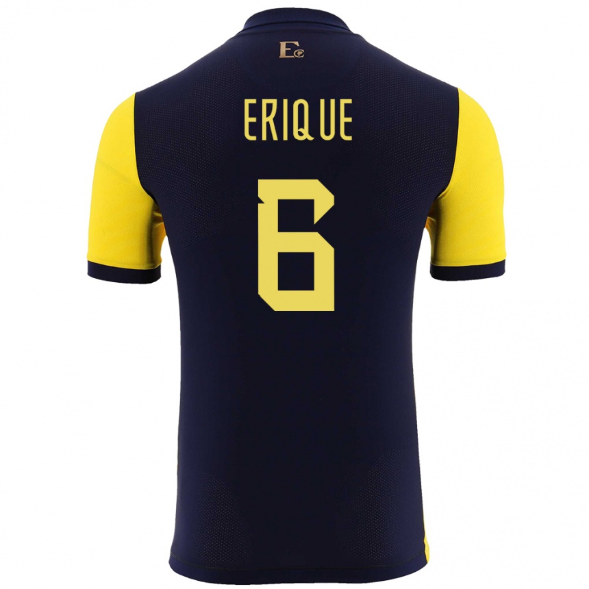 Hombre Fútbol Camiseta Ecuador Yeltzin Erique #6 Amarillo 1ª Equipación 24-26