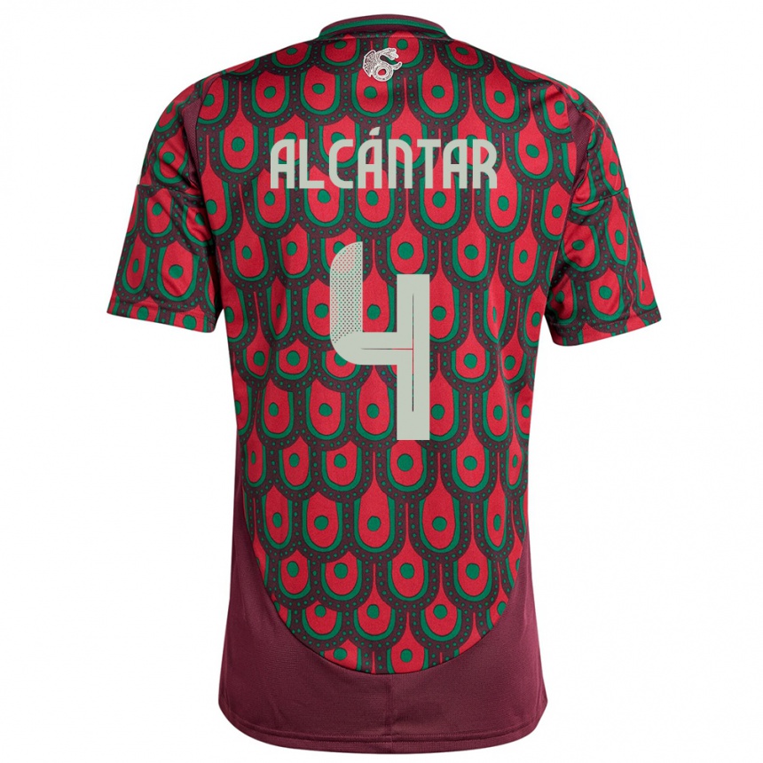 Hombre Fútbol Camiseta México Jesus Alcantar #4 Granate 1ª Equipación 24-26