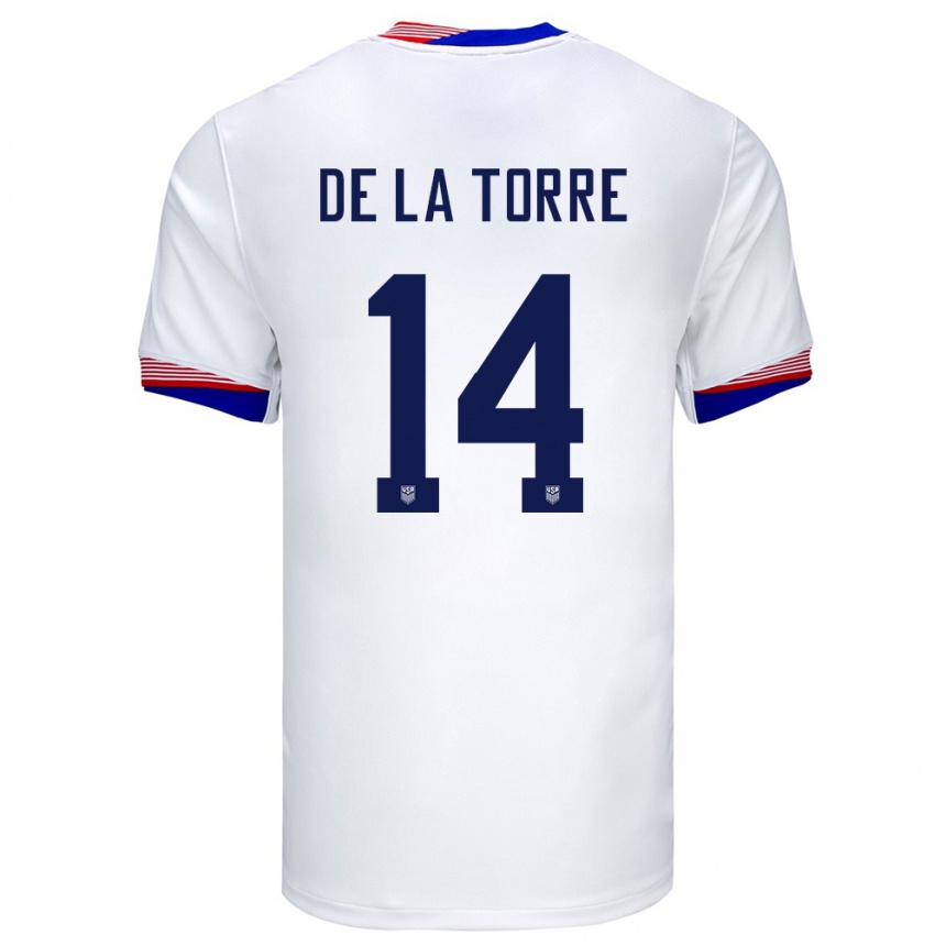 Hombre Fútbol Camiseta Estados Unidos Luca De La Torre #14 Blanco 1ª Equipación 24-26