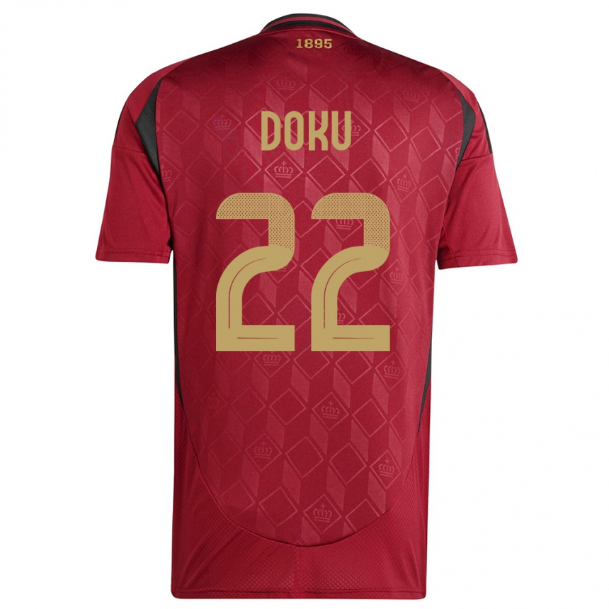 Hombre Fútbol Camiseta Bélgica Jeremy Doku #22 Borgoña 1ª Equipación 24-26
