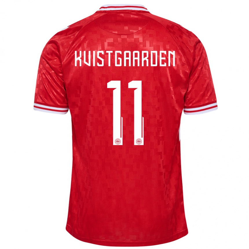 Hombre Fútbol Camiseta Dinamarca Mathias Kvistgaarden #11 Rojo 1ª Equipación 24-26