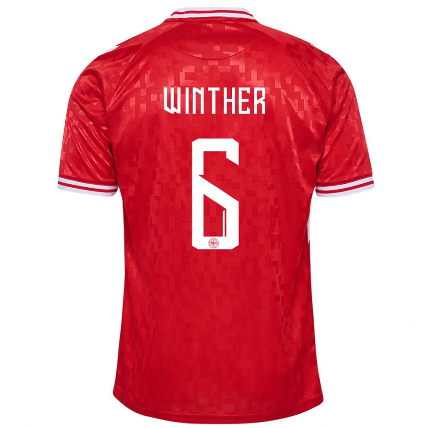 Hombre Fútbol Camiseta Dinamarca Casper Winther #6 Rojo 1ª Equipación 24-26