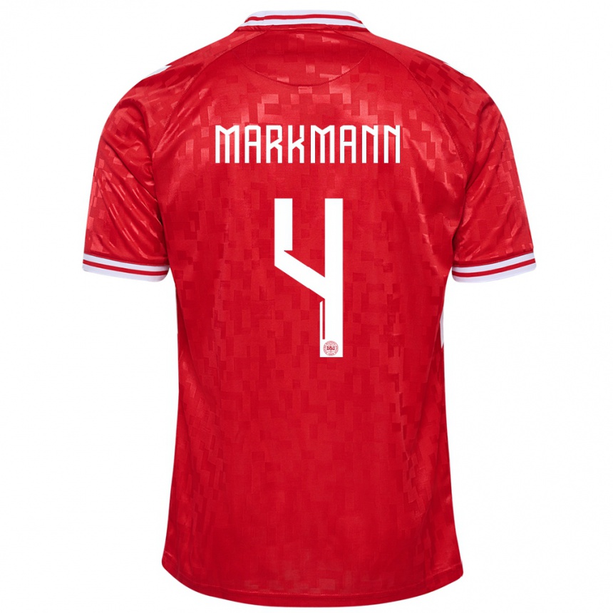 Hombre Fútbol Camiseta Dinamarca Noah Markmann #4 Rojo 1ª Equipación 24-26