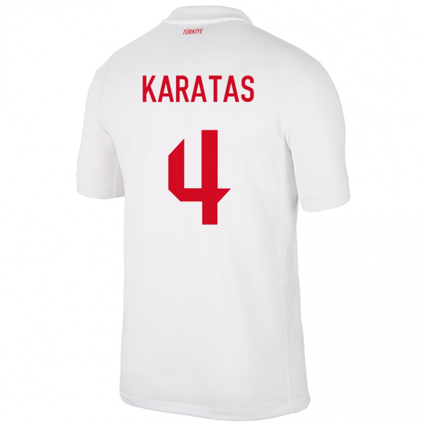 Hombre Fútbol Camiseta Turquía Eda Karataş #4 Blanco 1ª Equipación 24-26