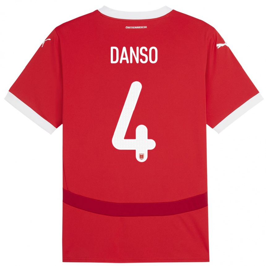 Hombre Fútbol Camiseta Austria Kevin Danso #4 Rojo 1ª Equipación 24-26