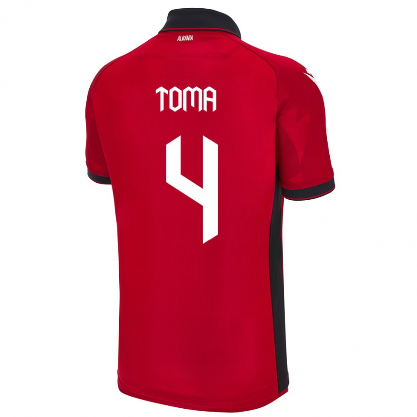 Hombre Fútbol Camiseta Albania Stella Toma #4 Rojo 1ª Equipación 24-26