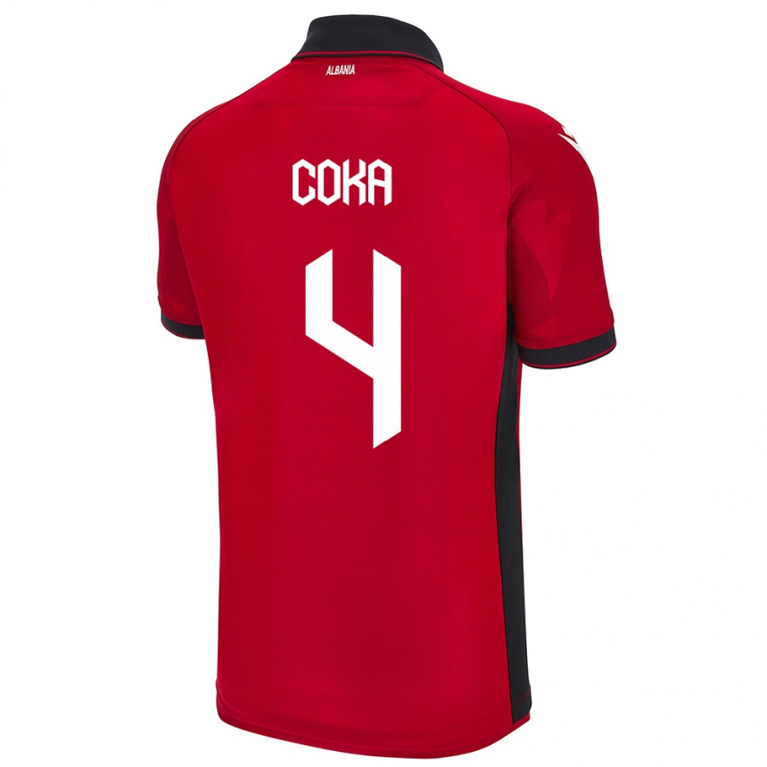 Hombre Fútbol Camiseta Albania Jehona Coka #4 Rojo 1ª Equipación 24-26