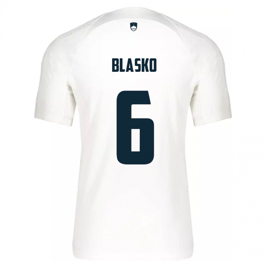 Hombre Fútbol Camiseta Eslovenia Svit Blasko #6 Blanco 1ª Equipación 24-26