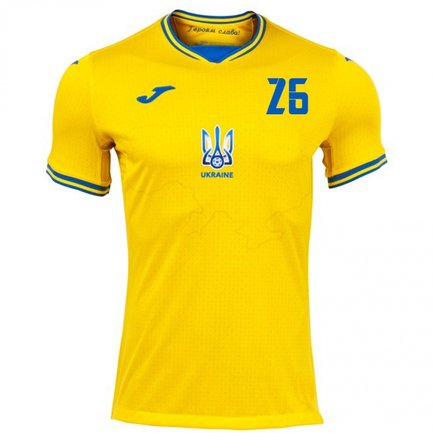 Hombre Fútbol Camiseta Ucrania Bogdan Mykhaylichenko #26 Amarillo 1ª Equipación 24-26