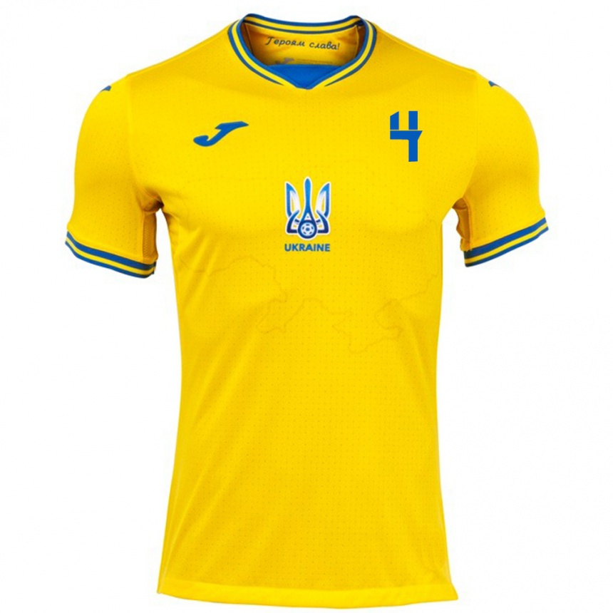 Hombre Fútbol Camiseta Ucrania Maksym Dyachuk #4 Amarillo 1ª Equipación 24-26