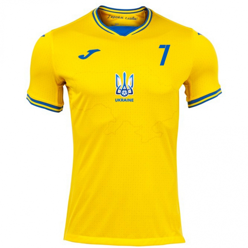 Hombre Fútbol Camiseta Ucrania Oleg Fedor #7 Amarillo 1ª Equipación 24-26