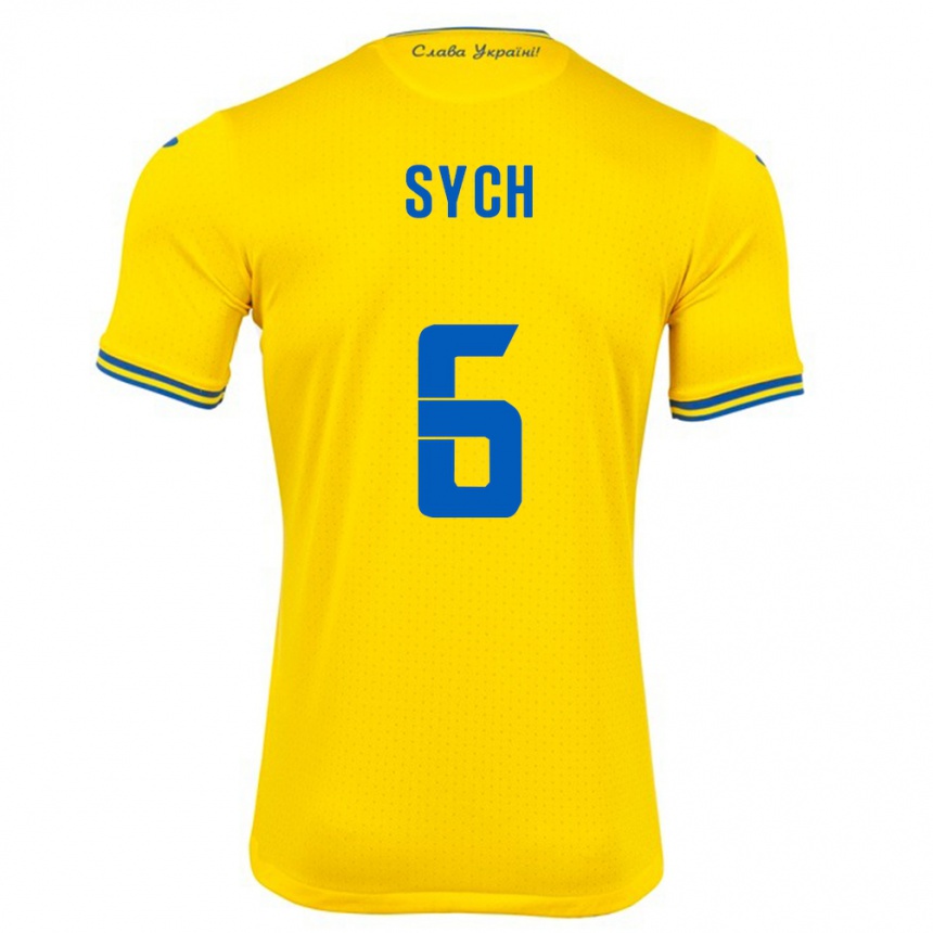 Hombre Fútbol Camiseta Ucrania Oleksiy Sych #6 Amarillo 1ª Equipación 24-26