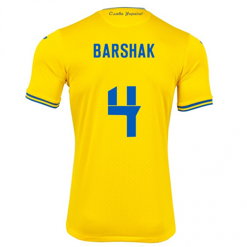 Hombre Fútbol Camiseta Ucrania Maksym Barshak #4 Amarillo 1ª Equipación 24-26