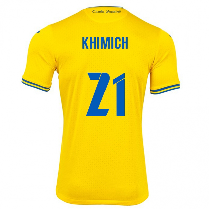 Hombre Fútbol Camiseta Ucrania Tamila Khimich #21 Amarillo 1ª Equipación 24-26