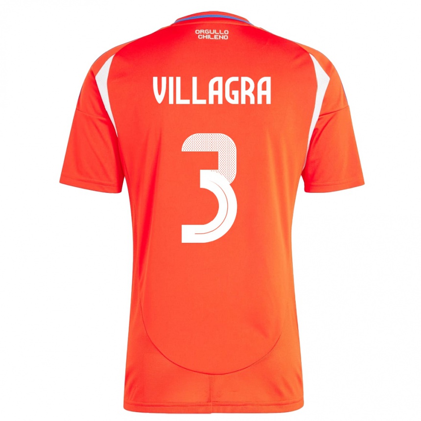 Hombre Fútbol Camiseta Chile Jonathan Villagra #3 Rojo 1ª Equipación 24-26