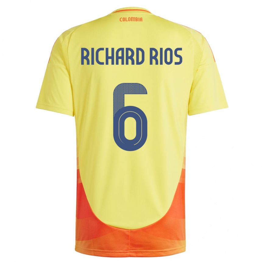 Hombre Fútbol Camiseta Colombia Richard Ríos #6 Amarillo 1ª Equipación 24-26