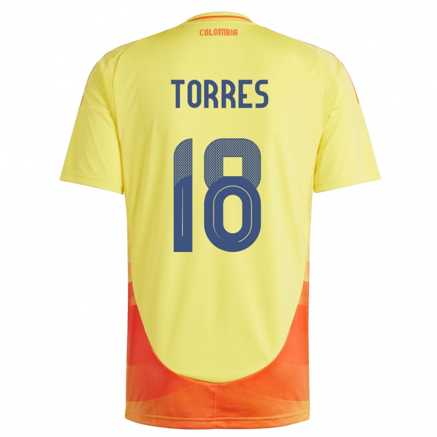 Hombre Fútbol Camiseta Colombia Jhojan Torres #18 Amarillo 1ª Equipación 24-26