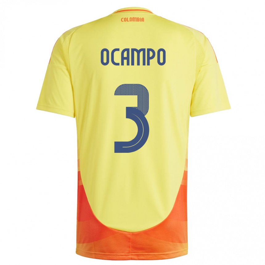 Hombre Fútbol Camiseta Colombia Édier Ocampo #3 Amarillo 1ª Equipación 24-26