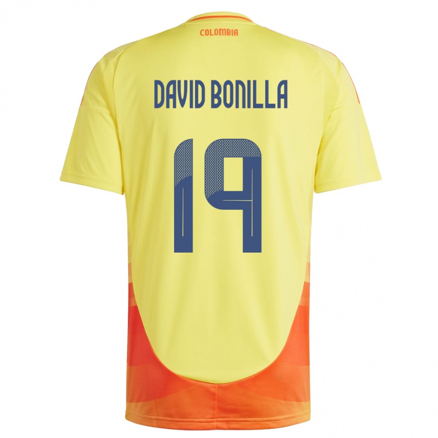 Hombre Fútbol Camiseta Colombia Juan David Bonilla #19 Amarillo 1ª Equipación 24-26