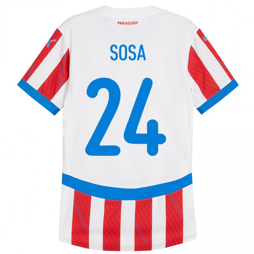 Hombre Fútbol Camiseta Paraguay Ramón Sosa #24 Blanco Rojo 1ª Equipación 24-26